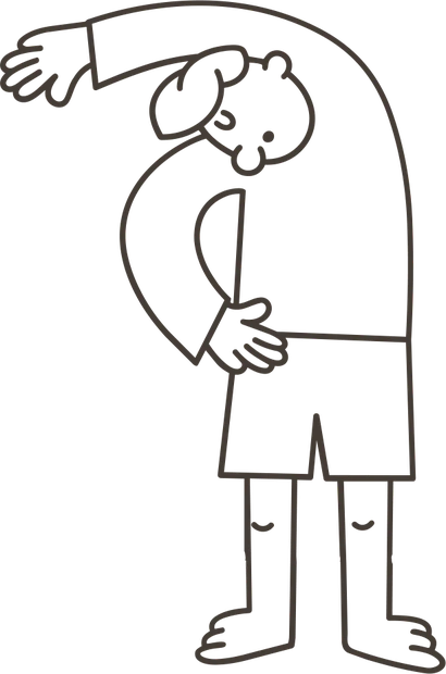Ilustración de una persona de pie estirando el costado, con un brazo por encima de la cabeza