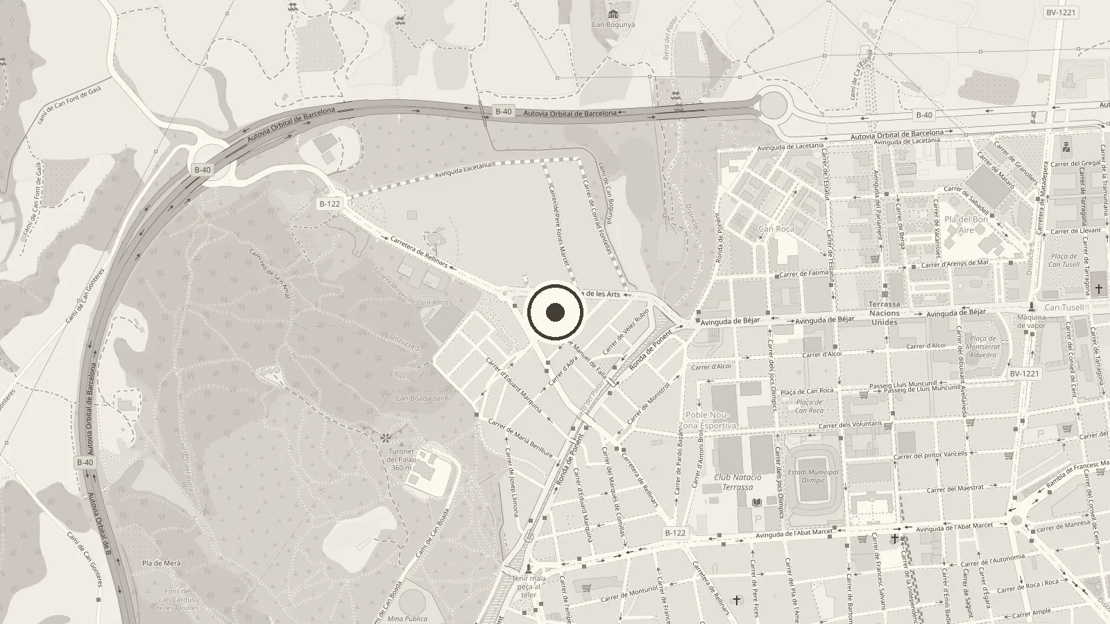 Mapa de la zona de la consulta, en el Carrer de Terque de Terrassa, junto a la Avinguda de les Arts